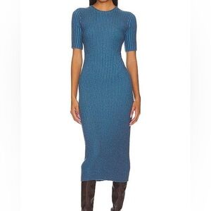 Rails Genesis Ribbed Knit Bodycon Cut Out Midi Dress Blue Lake